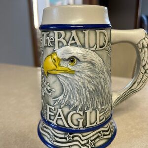 Bald Eagle Ceramic Beer Stein - Gray and Yellow